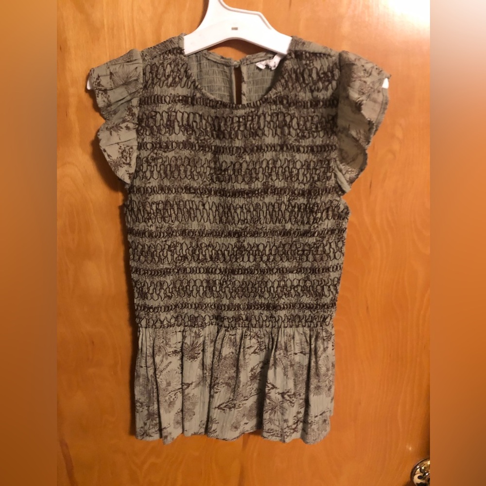 Green Peplum Top with Brown Embroidery